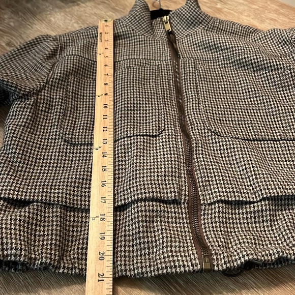DEMOCRACY MINI CHECK ZIP FRONT BOMBER JACKET OLIVE BROWN TWEED HOUNDSTOOTH MED - Picture 14 of 14